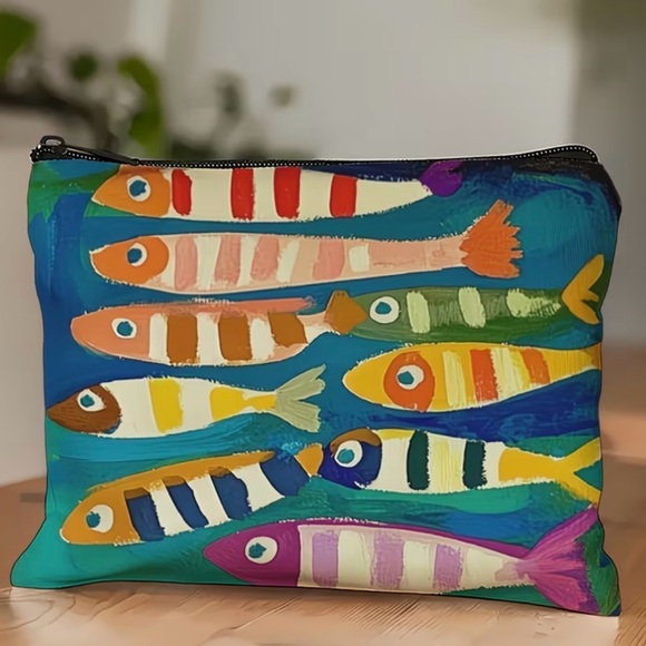 Colorful Fish Pattern Accessory Pouch Fun Statement Bag - Picture 4 of 5